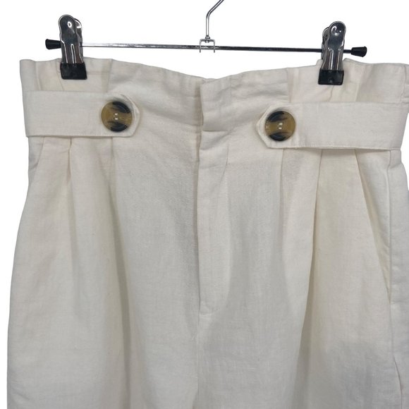 H&M Linen Blend High Rise Paper Bag Waist Shorts Cream Size 6 NWT - Picture 4 of 11
